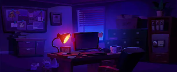 Vector illustration of Detective office at night