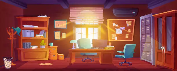 Vector illustration of Messy detective office interior