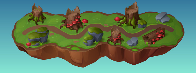 Forest Map Rails Game Forest Game Map With Road Among Tree Stump And Log Stock Illustration ...