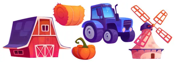 Vector illustration of Farm game elements set