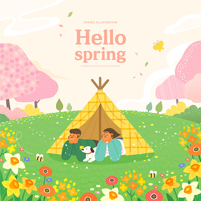 Spring template with beautiful flower. Vector illustration