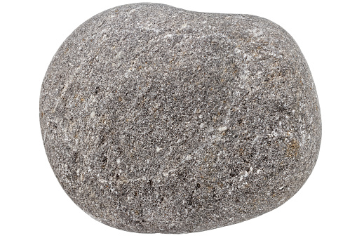 Top view of single gray pebble isolated on white background.