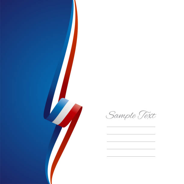 ilustraciones, imágenes clip art, dibujos animados e iconos de stock de vector de portada del folleto del lado izquierdo de la cinta de la bandera de francia - blue background french culture european culture france