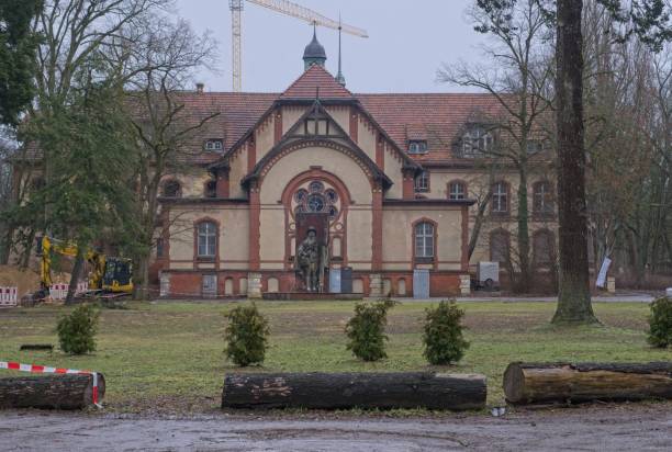 Beelitz, Germany - Feb 3, 2024: Beelitz is where Hitler and Honecker were treated for injuries and aliments sustained in World War I and East Germany’s last days respectively Rainy day Selective focus