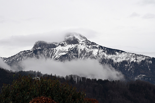 Foggy and snowy mountain
