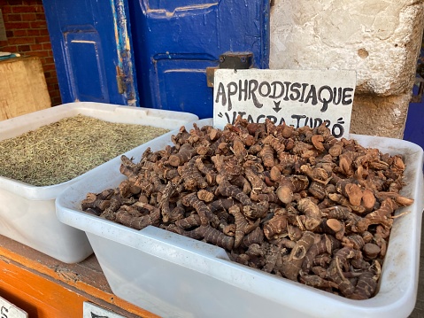 Root of Moroccan ginseng being sold on a market as aphrodisiac and sexual stimulant and for man’s potency