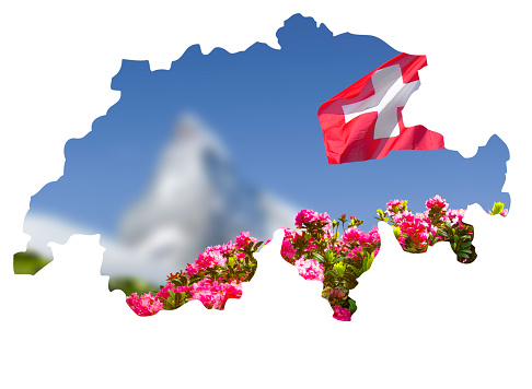Swiss map with Swiss flag and Matterhorn