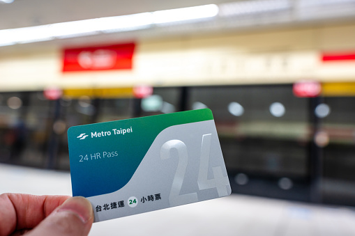 Taipei, Taiwan - Feb 14, 2024 : Taipei Metro 24hr Pass. Once activated by scanning at the gates, it is valid for unlimited travel on the Taipei Metro for 24 hours.