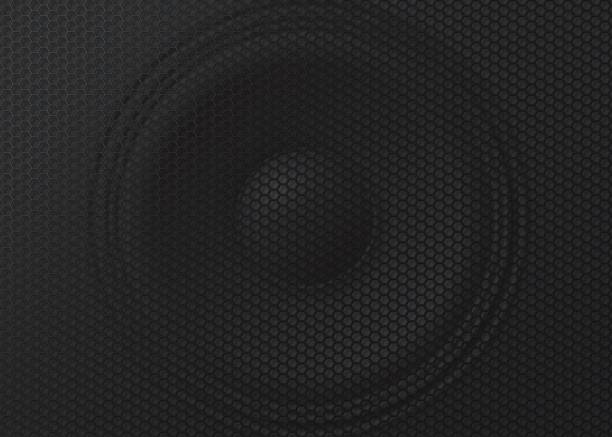 사실적인 스피커, 음악 사운드 서브우퍼 그리드 - audio equipment bass black circle stock illustrations