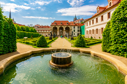 Prague, Czech Republic - May 2019: Wallenstein palace and gardens in Mala Strana