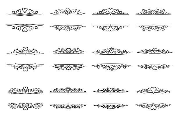 abstrakte verzierte vektortextrahmen mit herzen - ornate swirl heart shape beautiful stock-grafiken, -clipart, -cartoons und -symbole