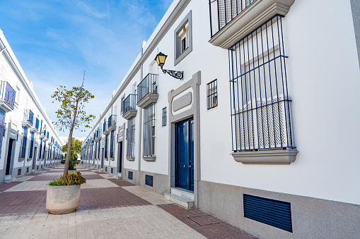Puerto de Santa Maria in Cadiz white facades street in Andalusia of Spain