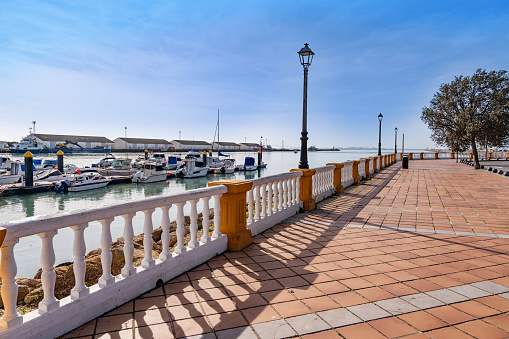 Puerto de Santa Maria promenade in Cadiz marina dock harbor in Guadalete river in Andalusia of Spain