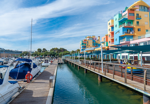 Albufeira marina in Portugal algarve boats harbor in sunny day