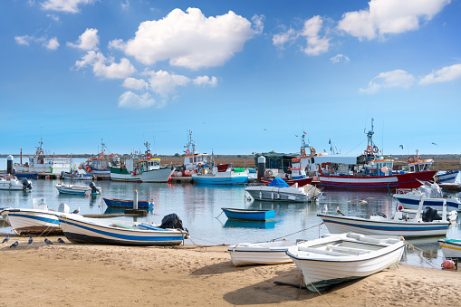 Santa Luzia port doch fishing boats in Tavira Algarve of Portugal