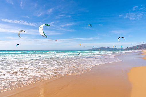 an asian chinese mid adult man playing and flying kite at beach