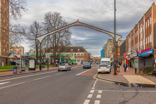 Angel, Edmonton, in the London Borough of Enfield, is a shopping area situated at the point where the North Circular Road now passes beneath Fore Street. it is often referred to as \