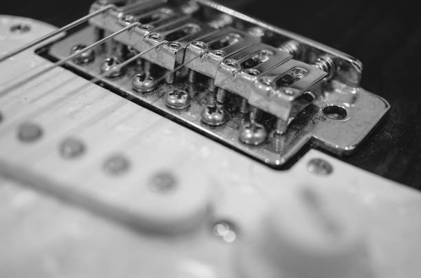 Part of a series - Mature aged male punk rock band in rehearsal: Close-up detail of equipment