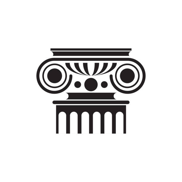 ilustrações, clipart, desenhos animados e ícones de ícone clássico da linha preta maiúscula da coluna, decoração da construção antiga - column ionic capital isolated