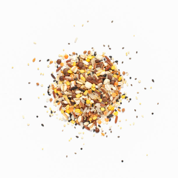 istock Mixed dry organic cereal and grain seed pile on white background 2017835139