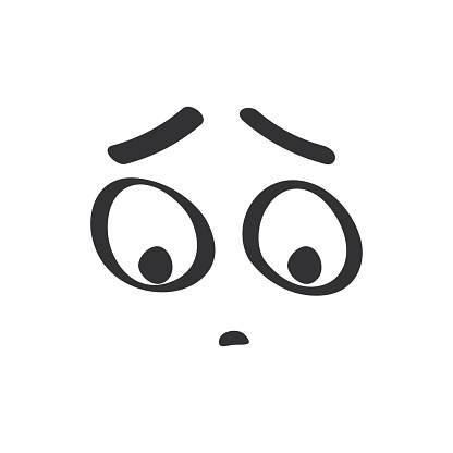 Sad expression on cute face in monochrome simple doodle style vector illustration