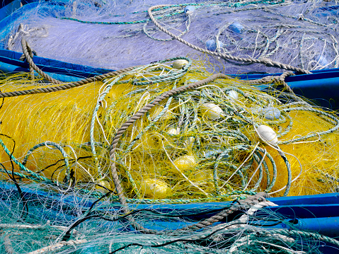 Background of multicolor fishing nets in Brittany in France