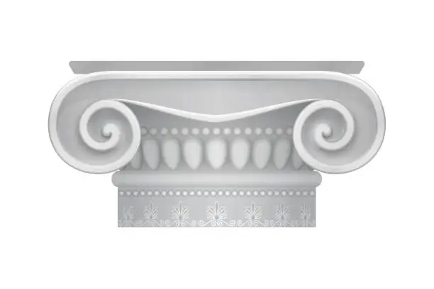 Vector illustration of 3D Greek column chapiter with marble old pattern and decoration, Ionic order