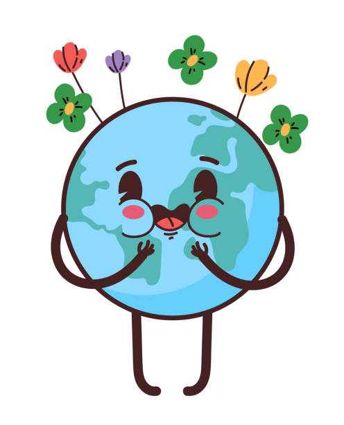 Planet earth mascot character. Happy Earth day stickers isolated set. Vector flat cartoon graphic illustration Planet earth mascot character. Happy Earth day stickers isolated set. Vector flat cartoon graphic world laughter day stock illustrations