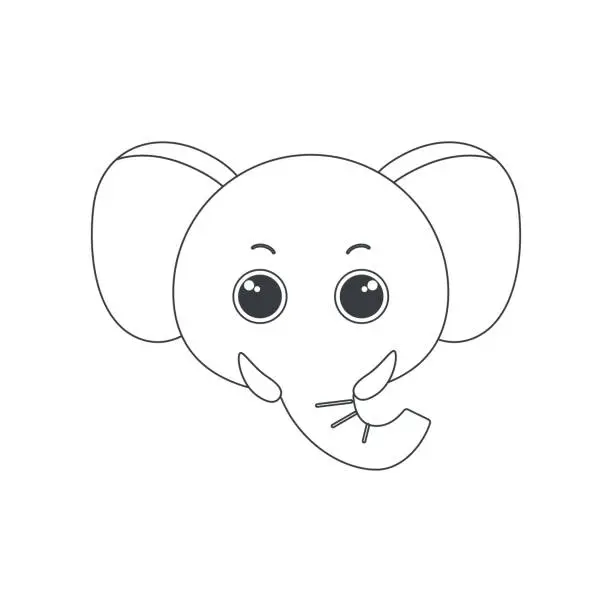 Vector illustration of Cute elephant face with trunk and big ears, animals head of simple geometric shape