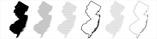 New Jersey State Map Black. New Jersey map silhouette isolated on transparent background. Vector Illustration. Variants. New Jersey State Map Black. New Jersey map silhouette isolated on transparent background. Vector Illustration. Variants. national geographic stock illustrations