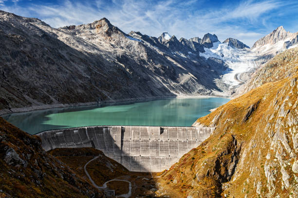 istock Oberaar lake (Oberaarsee), dam, and Glacier (Oberaargletscher), Switzerland 2017936957