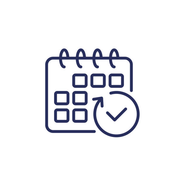 ilustraciones, imágenes clip art, dibujos animados e iconos de stock de icono de línea de renovación automática de suscripción mensual en blanco - largo longitud