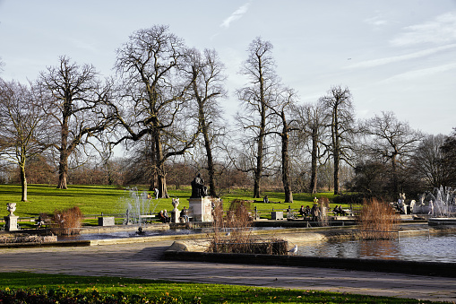 London, England,  the United Kingdom - 01st February 2024: Italian Gardens in Hyde Park in the daytime. it was taken on the north side of Kensington Gardens.