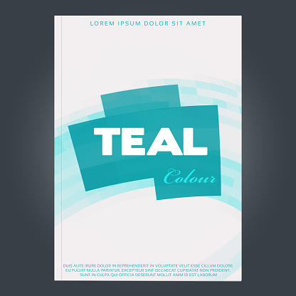 Abstract cover design with teal shape for brochure, catalog, folder or report. Vector graphic layout