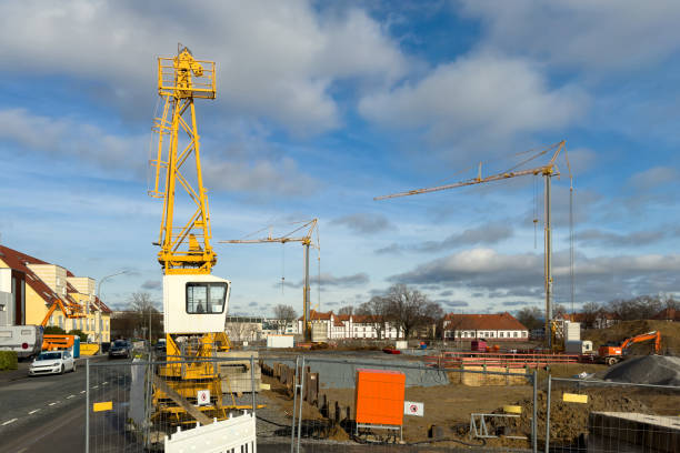 istock Start of assembly of construction crane at construction site. 2017979457