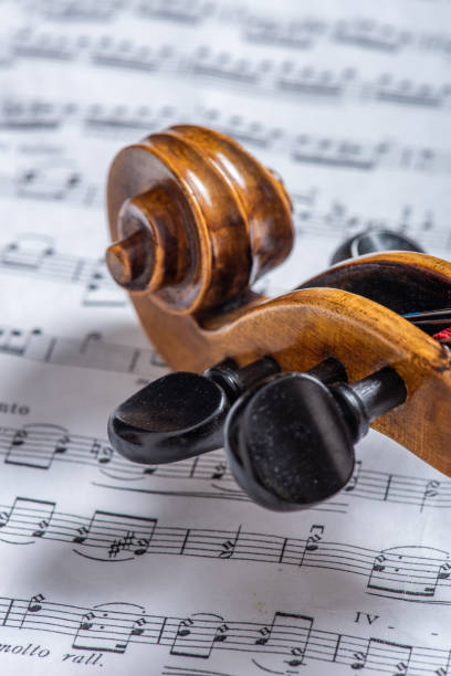 istock Close up of violin detail above the musical notes 2017994576