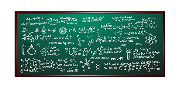 School writing board .Chemical formula on whiteboard.Scientific and education background.Vector illustration.