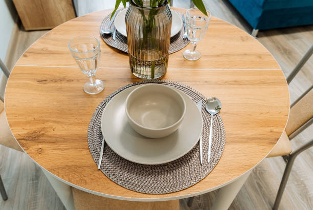 istock Stylish wooden tableware and decor set for your dining table 2018029701