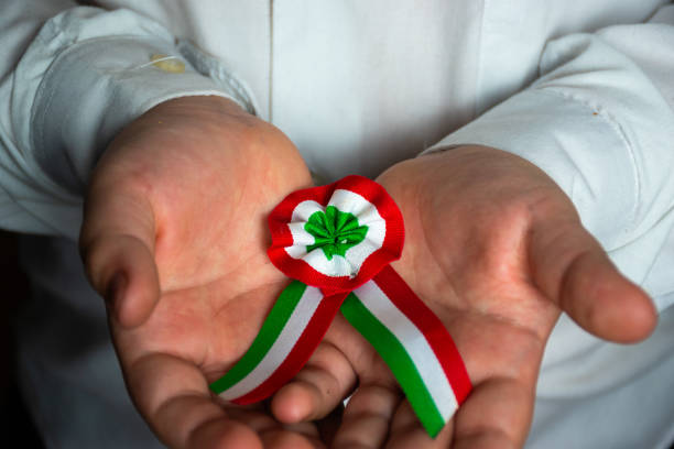 Hungarian tricolor cockade in a hand