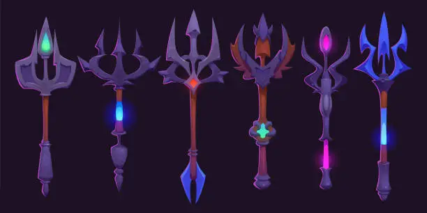 Vector illustration of Magic trident staffs set