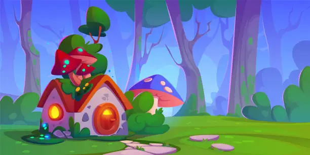 Vector illustration of Gnome house in summer forest