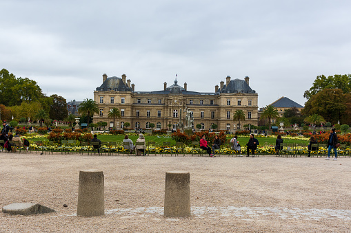 Paris, France - October 2, 2018 - Luxembourg Palace was originally built (1615-1645) to be the royal residence of the regent Marie de Medici. It has been the seat of the French Senate of the Fifth Republic, Paris, France, Europe