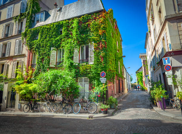 Street in quarter Montmartre in Paris, France.