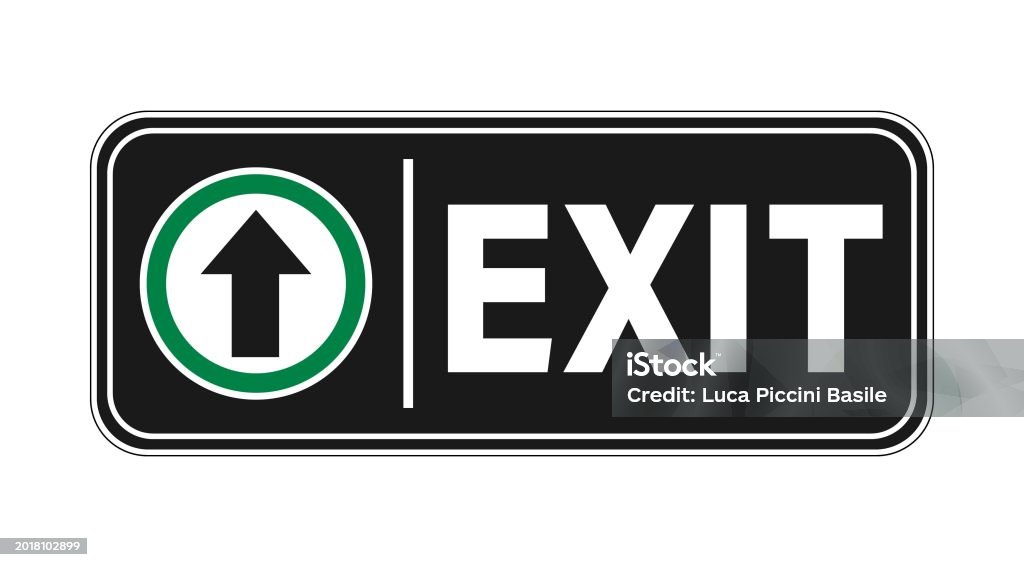 Exit Direction Line Exit Sign Directional Arrow Inside A Green Border Circle Text ...