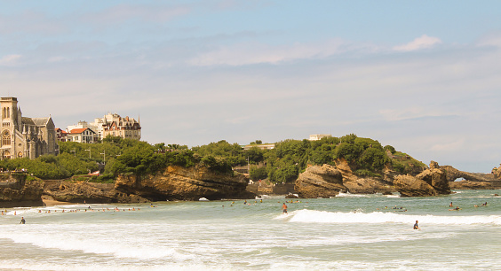 View of the beach and ocean on the sunny day. Biarritz. France.