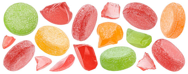 Fruit caramel, hard candies isolated on white background