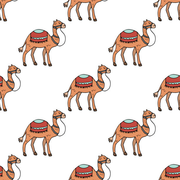 a pattern with camels vector background illustration - backgrounds repetition sand desert stock illustrations