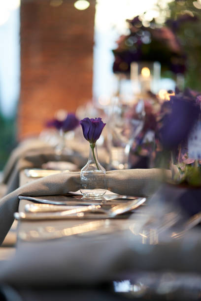 Wedding decorated table. Luxury napkin holder decoration on the table in the restaurant Stock photo