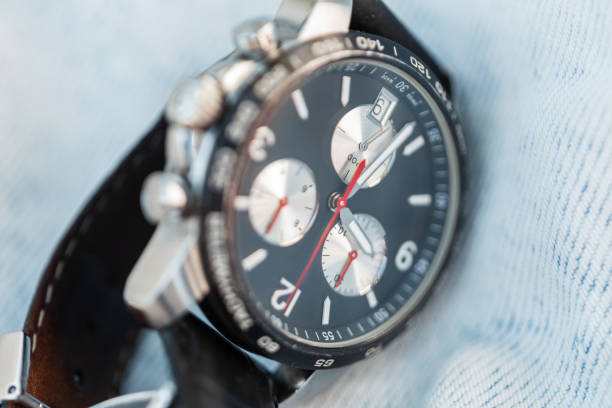 istock Luxury clock with hands chronographs and Leather strap , close-up. 2018337900