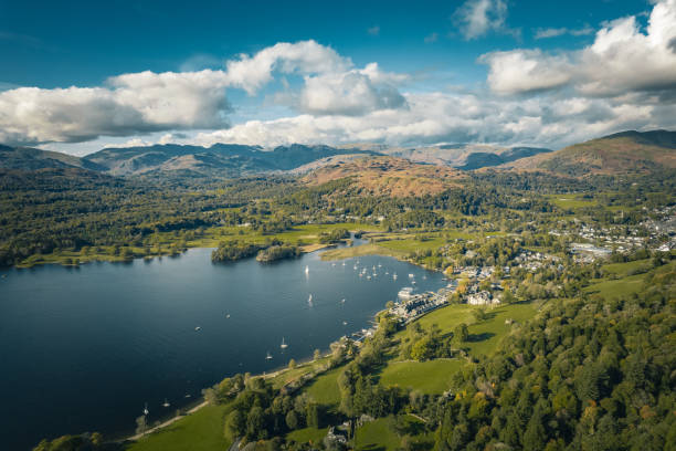 istock Lake Windermere Clouds and Blue Sky - Drone Shot 2018343697